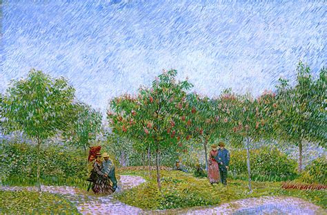 Van Gogh Garden In Montmartre With Lovers Painting By Vincent Van Gogh