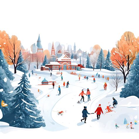 Winter Sport, Ice Skating In Park On Christmas Day Concept