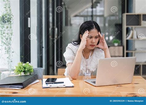 Burnout Or Tired Business Woman Is Sleepy In The Office From Deadlines Overworked Or