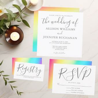 Rainbow Simple Chic Typography LGBTQ Gay Wedding Invitation Zazzle