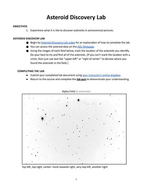 Copy Of Asteroid Discovery Lab Asteroid Discovery Lab Objectives