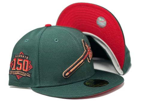 ATLANTA BRAVES 150TH ANNIVERSARY DARK GREEN RED BRIM NEW ERA FITTED HA