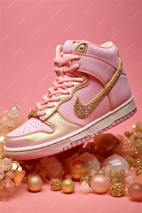 Premium Ai Image Pink Nike High Top Sneakers With A Gold Nike Logo