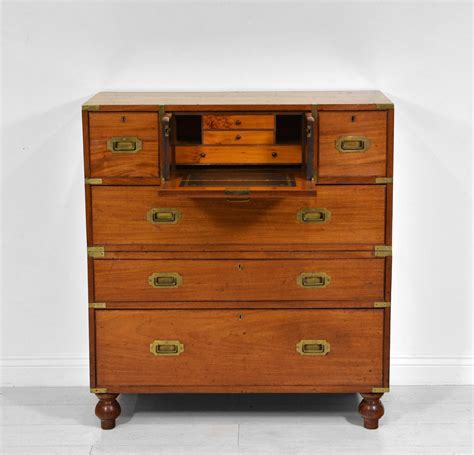 Brass Bound And Mahogany Campaign Chest Of Drawers 19th Century For Sale