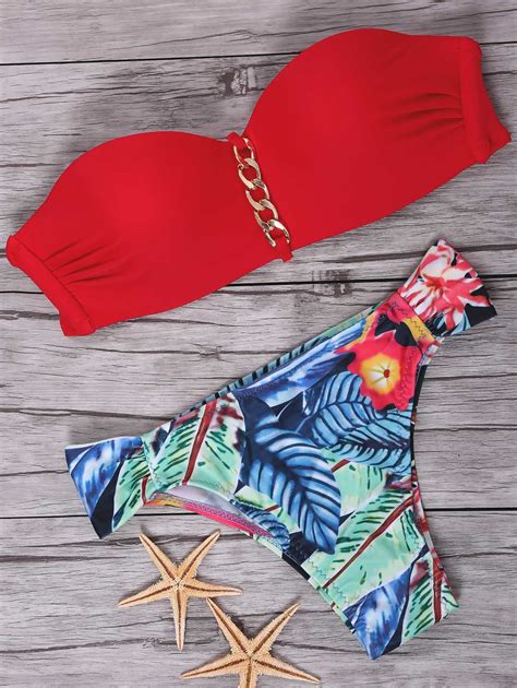Off Sexy Strapless Tropical Print Women S Bikini Set Rosegal
