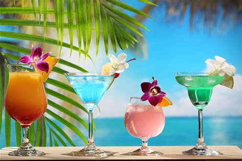 Tropical Cocktails Palms Sea Summer Tropical Drink Vacation Beach Hd Wallpaper Pxfuel