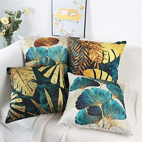 Decorative Teal And Gold Throw Pillow Covers X Set Of Outdoor