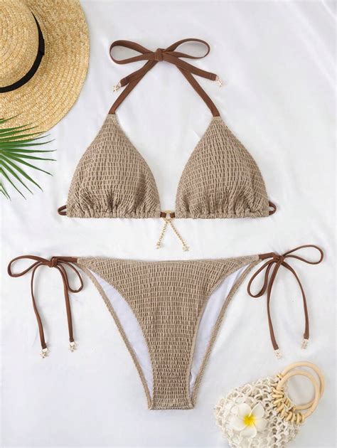 Shein Swim Curve Summer Beach Plus Size Bikini Set With Round Metal Ring And Starfish Pendant