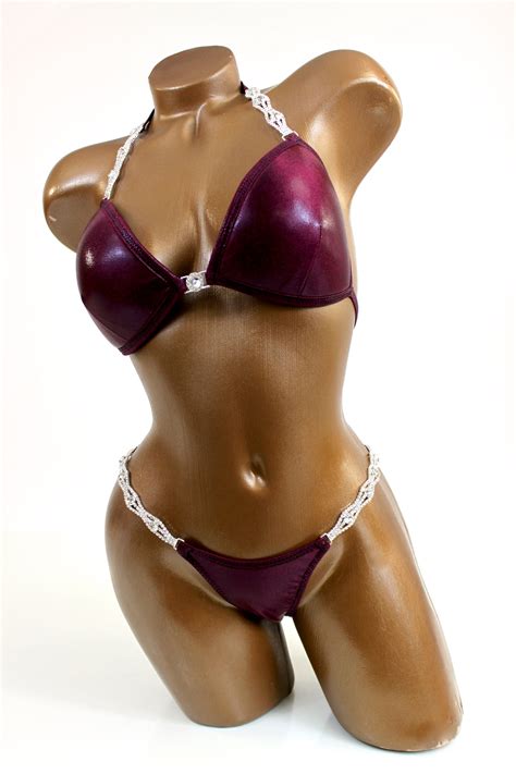 Npc Ifbb Competition Bikini Burgundy Mystique Bikini Suit Etsy