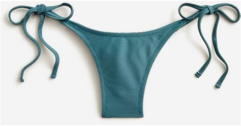 J Crew Ribbed Curved Waist Cheeky String Bikini Bottom In Blue Lyst