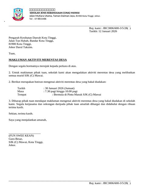surat makluman polis merentas desa