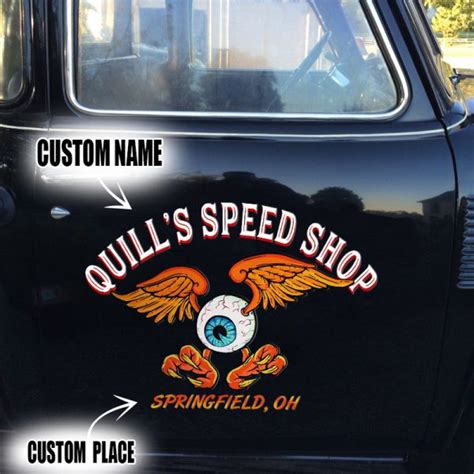 2 Pcs Personalized Eye Ball Hot Rod Kustom Garage Low Brow Art Vinyl Car Decals Bluefink