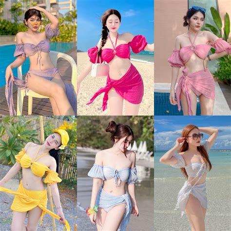 Bikini set ได 3 ชนนาา มผาคลมให จะผกเอวหรอจะเปนผาโพกหวถายรปกได เสอมฟองนำใน