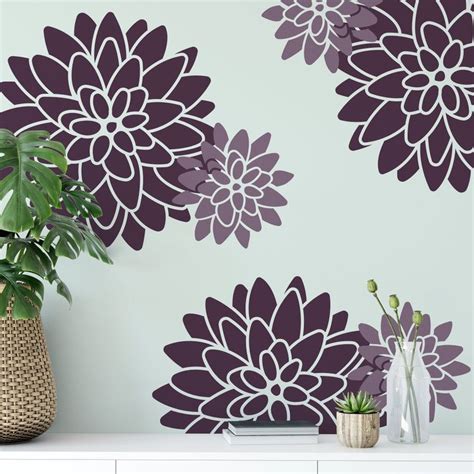 Dahlia Floral Pattern Wall Stencil Living Room Decor Wall Stencils