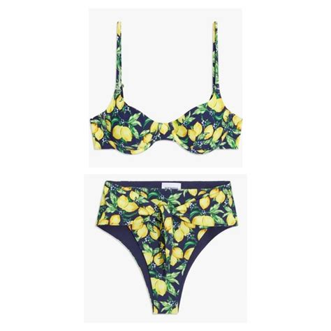Weworewhat Swim Weworewhat Lemons All Over Navy Bikini Set Vintage Bra Top Riviera Bottom