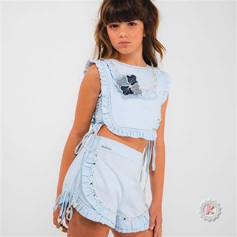 Conjunto Cropped Short All Jeans Kukixo Moda Infantil