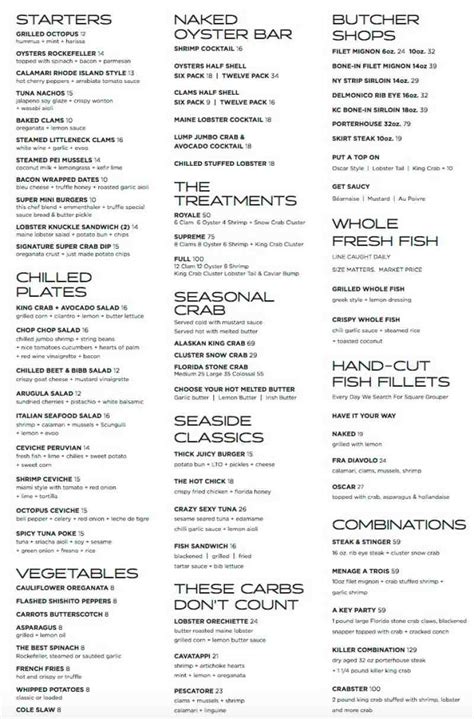 Menu For Naked Crab 1140 Seabreeze Blvd Fort Lauderdale FL 33316