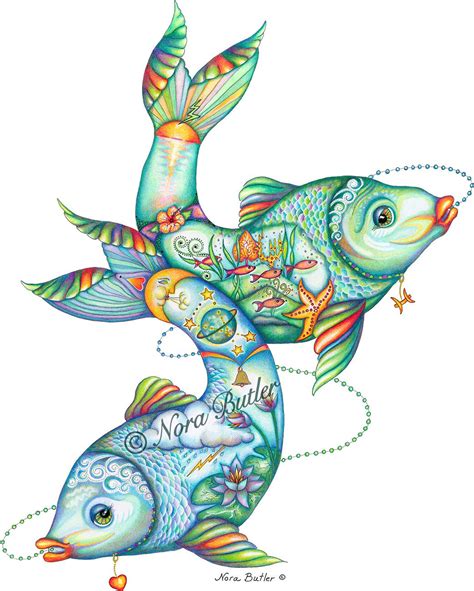 Pisces | Fish drawings, Drawings, Color pencil art