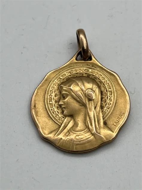 ANCIENNE MÉDAILLE RELIGIEUSE Pendentif Sainte Vierge Marie Plaqué Or