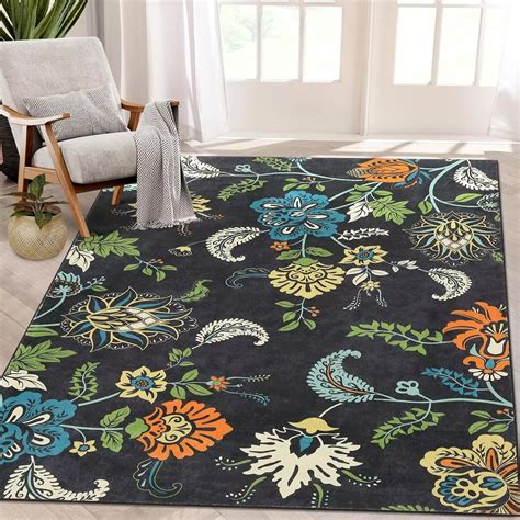 GlowSol 8x10 Feet Machine Washable Area Rug Modern Floral Rug Vintage