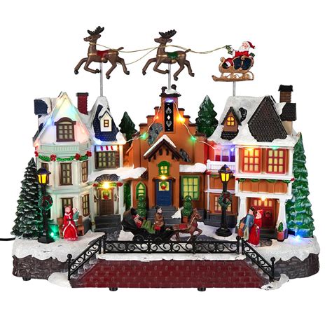 Santa Over Rooftops Lighted Holiday Village Scene by Gerson Companies ...