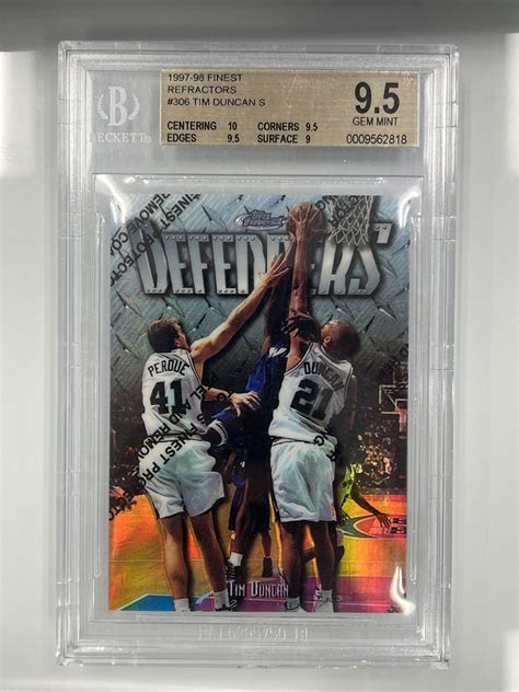 1997 98 Topps Finest Defenders Silver Refractor Tim Duncan 1090 BGS 9