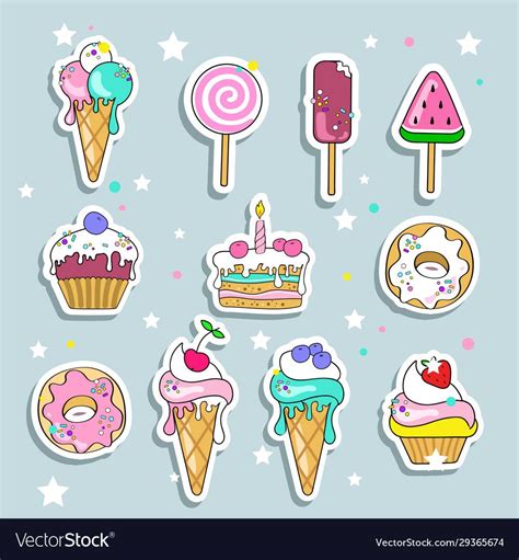 Set Ice Cream And Candy Stickers Vector Image On Vectorstock Candy