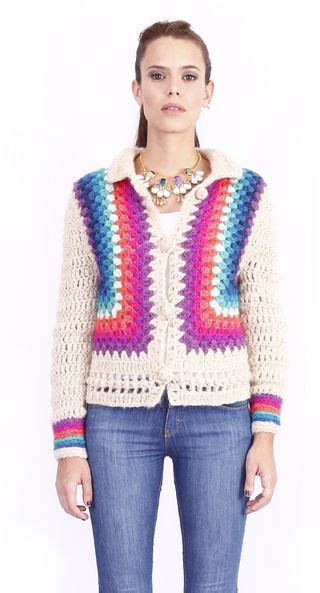 Saco Cuadros Crudo Grannys Chaqueta De Ganchillo Poleras Crochet Y