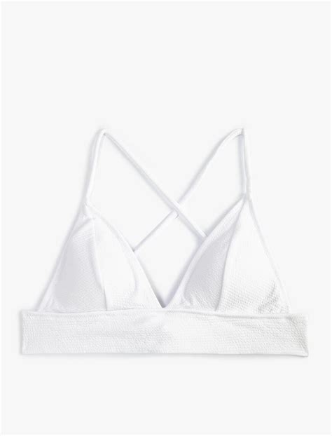 Beyaz Kadın Bralet Üçgen Bikini Üstü Dokulu SAK BM Koton
