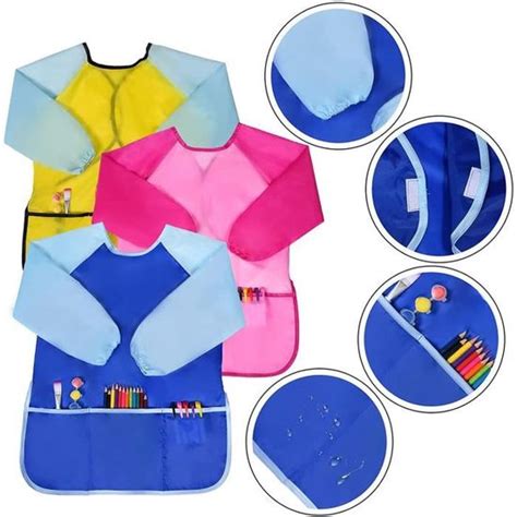 3 pcs Blouse Peinture Imperméable Tablier de Peinture pour enfant 2 8