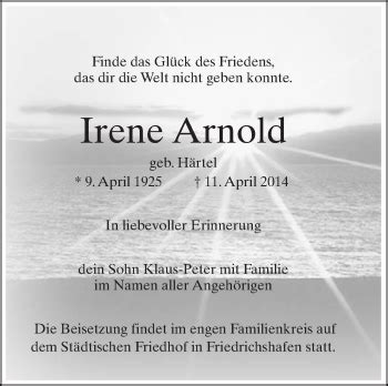 Traueranzeigen Von Irene Arnold Schwaebische De Trauerportal