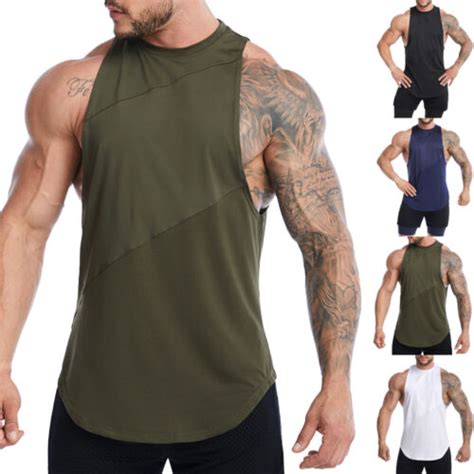 Mens Summer Plain Gym Muscle Tank Top Quick Dry Sleeveless Running Vest