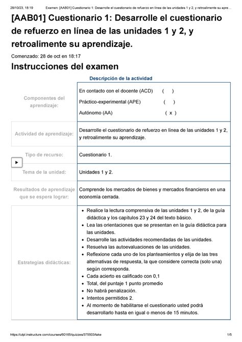 Examen AAB01 Cuestionario 1 Desarrolle El Cuestionario De Refuerzo En