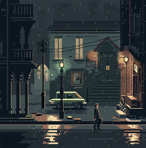 Artstation Rainy Night Pixel Art