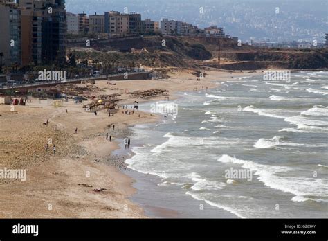 beirut lebanon    people walk   beirut beach