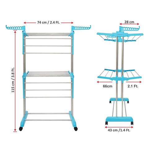 2 Layer Stainless Steel Portable Cloth Drying Stand Cyan Blue Model