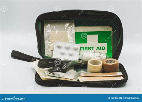 Open First Aid Kit With Contents Stock Photo Image Of Plasters