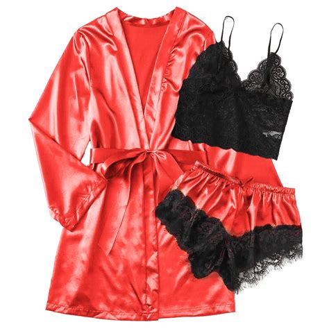 Womens Lingerie Set Satin Silk Pajamas Nightdress Robes Underwear Sleepwear Bodysuit Walmart