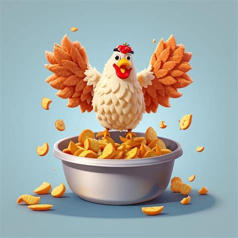 Pollo Frito Volador Con Cubo Icono Vectorial De Dibujos Animados