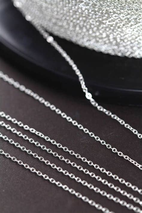 Silver Chain Sterling Silver Hammered Flat Cable Chain For DIY Jewelry