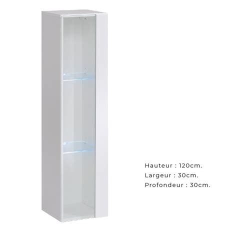 Vitrine suspendue blanche petit modèle avec 1 porte vitrée et éclairage