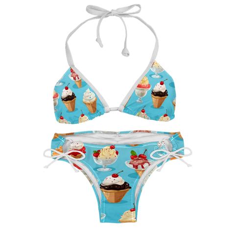 Ice Cream Swim Wear Bikini Set With Detachable Sponge Adjustable Strap Two Pack For Versatile