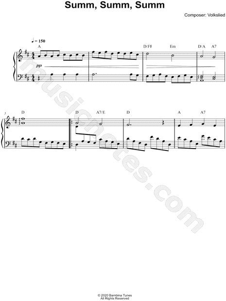 Traditional "Summ, summ, summ" Sheet Music (Piano Solo) in D Major ...