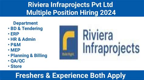 Riviera Infraprojects Pvt Ltd Multiple Position Hiring 2024 For