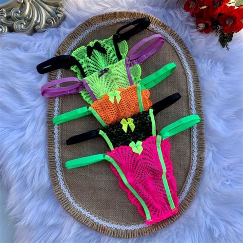 Calcinha Neon Tanga Colorida Bicolor Lingerie Rosa Neon Barata C Regulagem Feminino Fio Dental