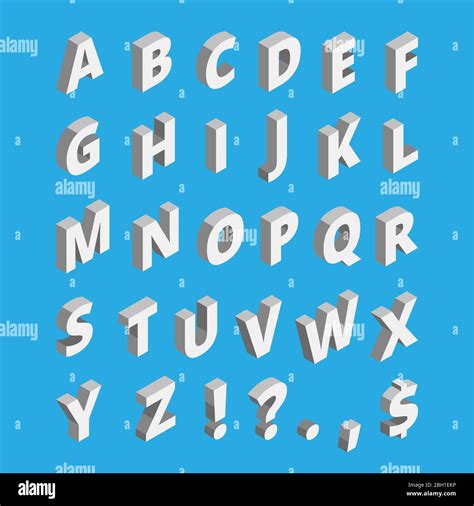 Isometric Alphabet Techno Font With Block Letters Vector Alphabet