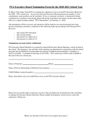 Fillable Online 20082009 PTA NOMINATION FORM St Mary Of The Lakes