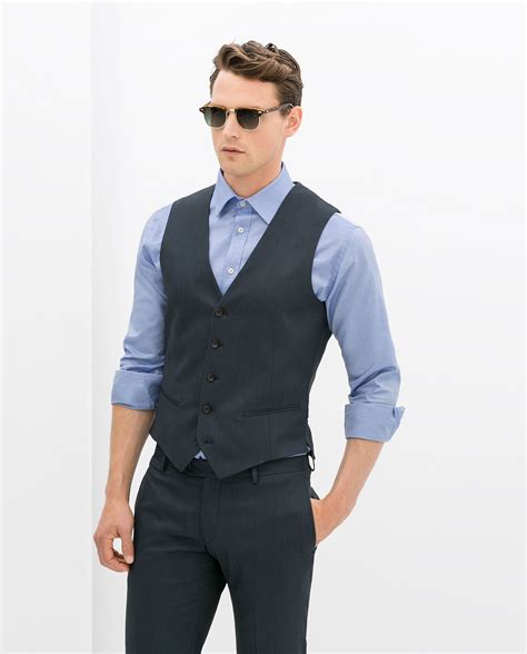 Zara Birdseye Suit Waistcoat In Blue For Men Lyst