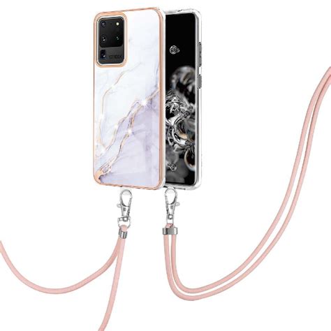 Case For Samsung Galaxy S20 Ultra 5g Crossbody Lanyard Strap Anti Scratch Soft Marble Bumper