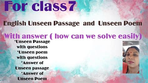 For Class 7 English Unseen Passage And Unseen Poem Comprehensionfor